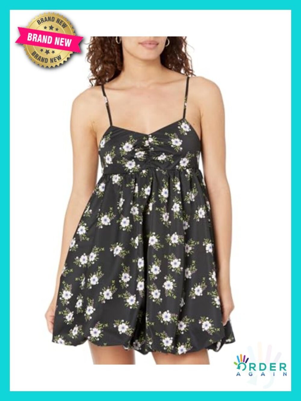 Polyester Mini Bubble Flower Print Dress Sweetheart Adjustable Straps